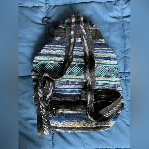 Baja Blue & Green Striped Drawstring Backpack - Picture 3 of 6